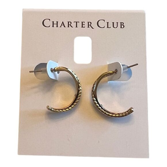 Charter Club Gold Tone Twisted Double-Row C-Hoop Earrings New - Picture 2 of 4